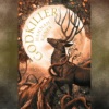 Cover art for Godkiller by Hannah Kaner. Shows a stag with large antlers being surrounded by growing roots, with a giant moon in the background. Behind the cover art is top-down gradient background transitioning from red to gold to brown.